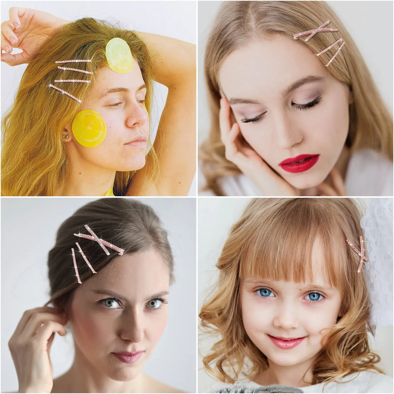 12 Pieces Rhinestone Bobby Pins Decorative Fancy Crystal Hair Clips Shiny Metal X Shaped Barrettes Bling Diamond Wedding Bridal Shower Hair Accessories for Women Ladies Girls (Rose Gold)