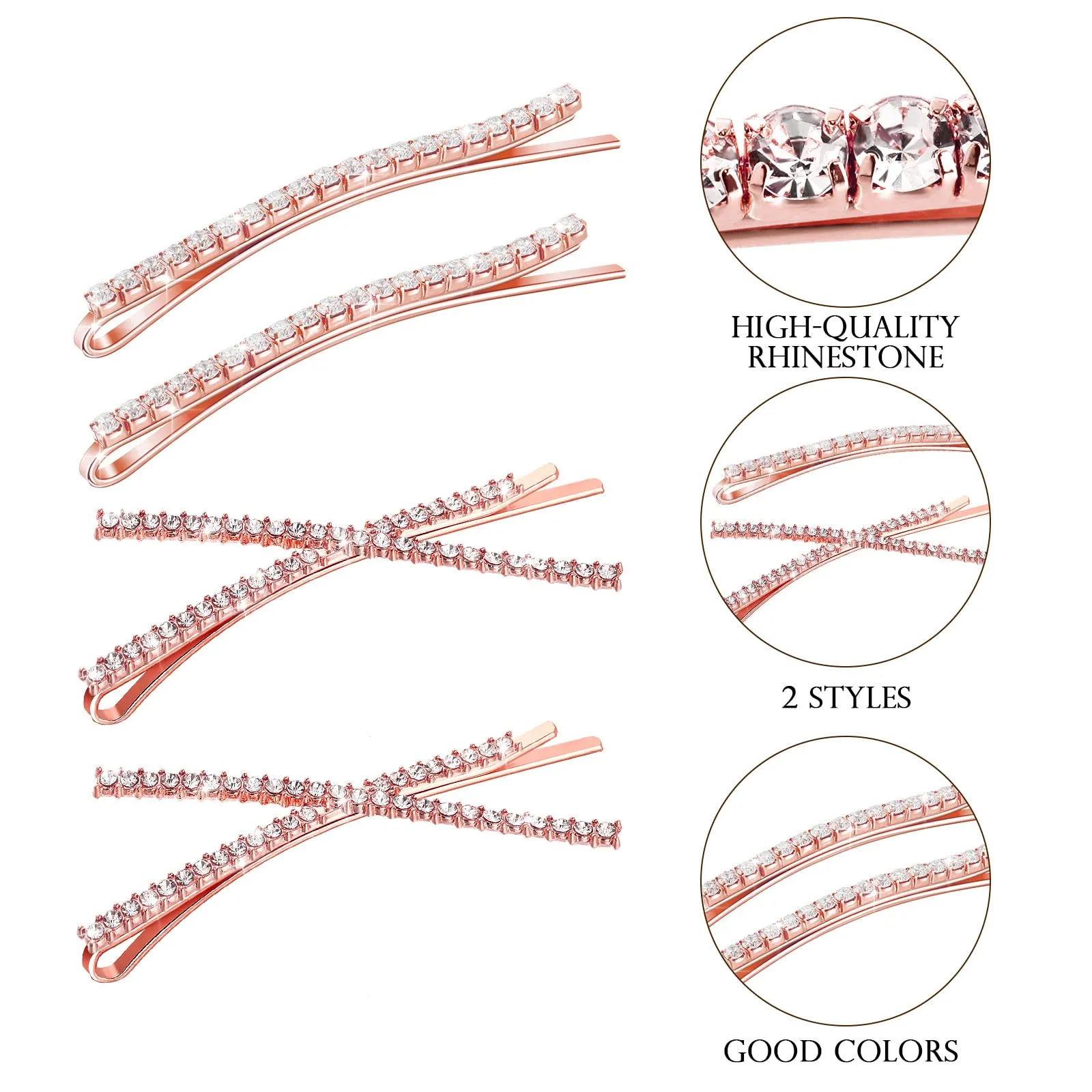 12 Pieces Rhinestone Bobby Pins Decorative Fancy Crystal Hair Clips Shiny Metal X Shaped Barrettes Bling Diamond Wedding Bridal Shower Hair Accessories for Women Ladies Girls (Rose Gold)