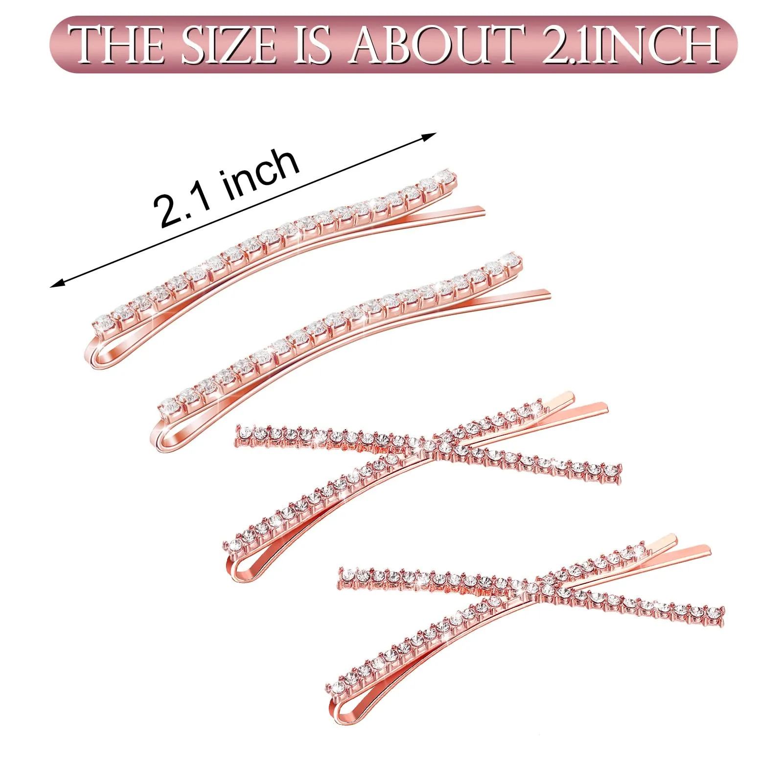 12 Pieces Rhinestone Bobby Pins Decorative Fancy Crystal Hair Clips Shiny Metal X Shaped Barrettes Bling Diamond Wedding Bridal Shower Hair Accessories for Women Ladies Girls (Rose Gold)