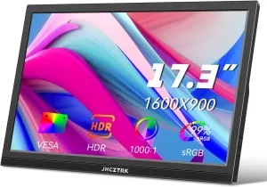 17.3 Inch Portable Monitor HDMI Type-C Laptop Gaming Monitor, 1600X900 with Built-in Speakers and Tripod External Slim Travel Monitors Second Monitors for Mac Smartphone PS4/PS5/ Gaming