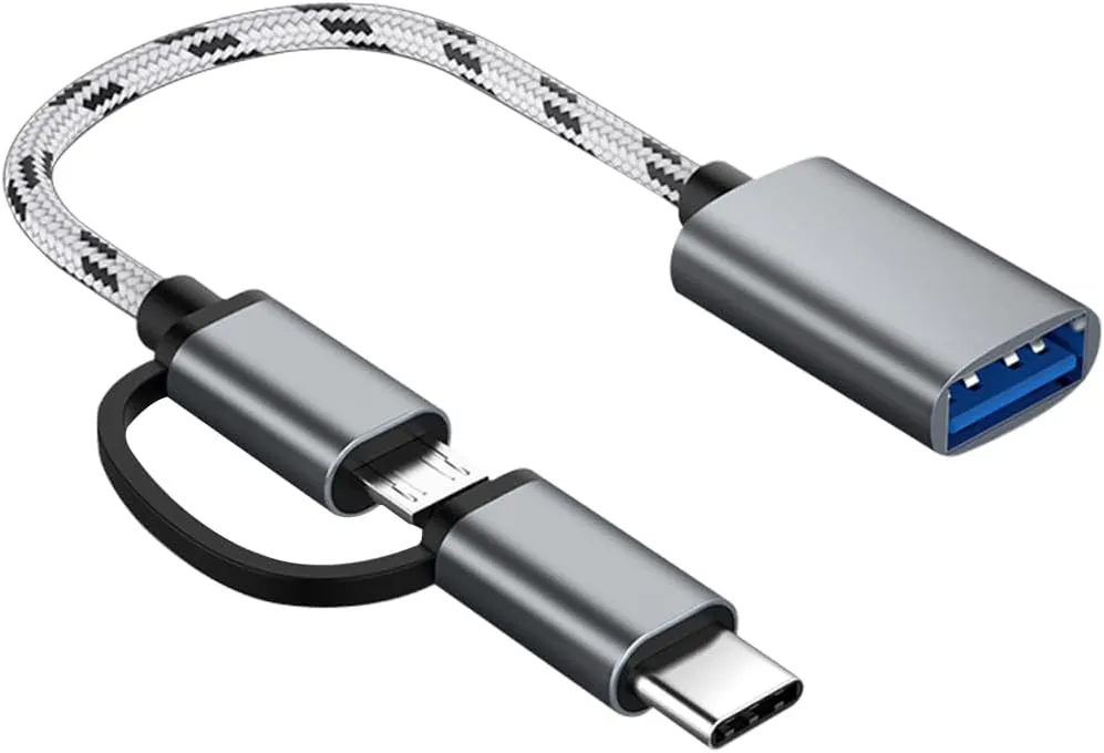 2-in-1 USB C/Micro USB to USB Adapter, USB to USB C OTG Adapter Cable Compatible with Samsung Galaxy S21 S22 S23 Note 20/10 A53, Google Pixel and More Android Devices, Gray