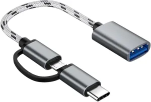 2-in-1 USB C/Micro USB to USB Adapter, USB to USB C OTG Adapter Cable Compatible with Samsung Galaxy S21 S22 S23 Note 20/10 A53, Google Pixel and More Android Devices, Gray