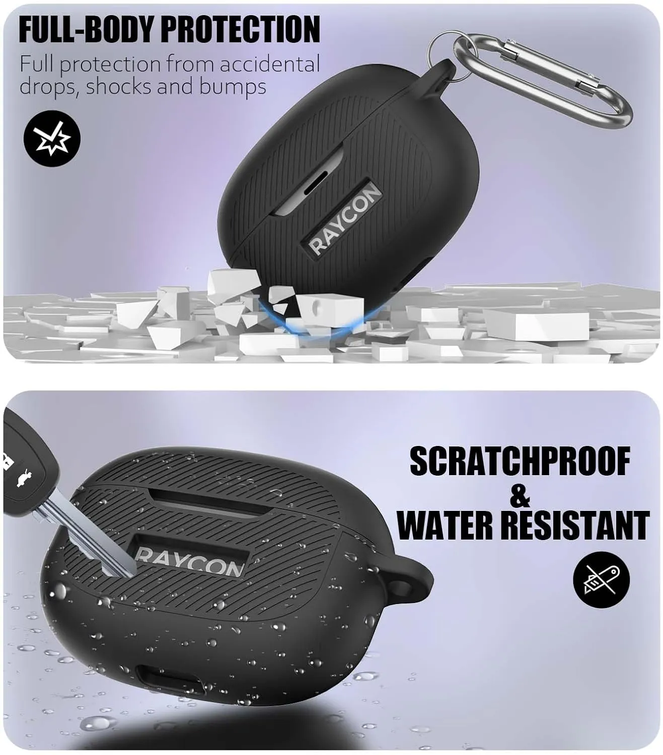 [3 in 1] for Raycon Everyday Earbuds(2024 Edition) Case Cover with Cleaner kit, Logo Visible Design Shockproof Silicone Protective Cover for Raycon Everyday Earbuds with Carabiner-Black