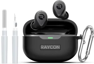 [3 in 1] for Raycon Everyday Earbuds(2024 Edition) Case Cover with Cleaner kit, Logo Visible Design Shockproof Silicone Protective Cover for Raycon Everyday Earbuds with Carabiner-Black