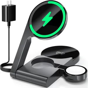 3 in 1 Wireless Charging Station, Ultrathin Foldable Aluminum Alloy Wireless Charger for iPhone 16/15/14/13/12 Series, AirPods Magsafe Charger for iWatch Series (Luxury Black)