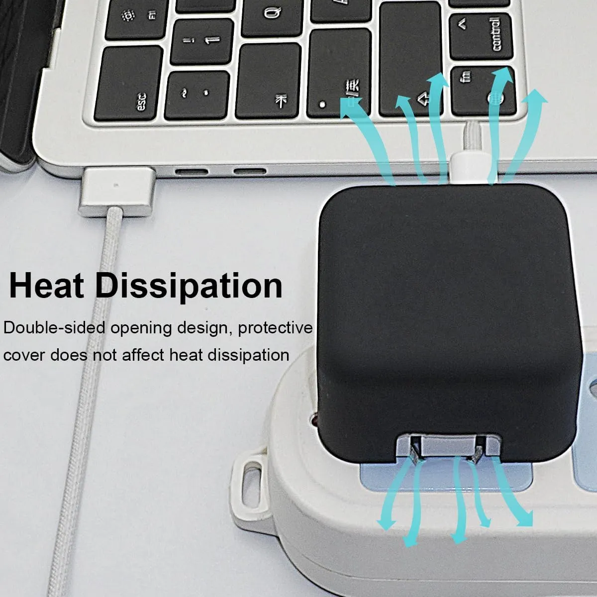 35W Dual USB-C Port Soft Silicone Charger Protector Case for MacBook Air 13.6 15 inch 2023 2024 M3 M2 Chip, 35W Dual USB-C Port Power Adapter Sleeve Cover, Black