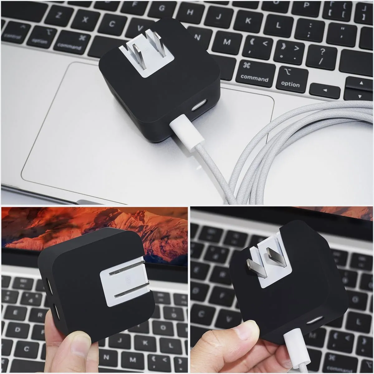 35W Dual USB-C Port Soft Silicone Charger Protector Case for MacBook Air 13.6 15 inch 2023 2024 M3 M2 Chip, 35W Dual USB-C Port Power Adapter Sleeve Cover, Black
