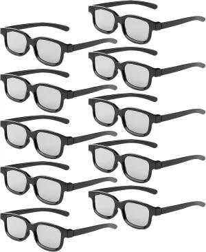 3D Glasses, Circular Polarized Non-Flashing Passive 3D Glasses for Format Cinema/Passive Polarized 3D TV Projector - 3D-Eyewear That Supports 3D TV and Cinema (10pcs)