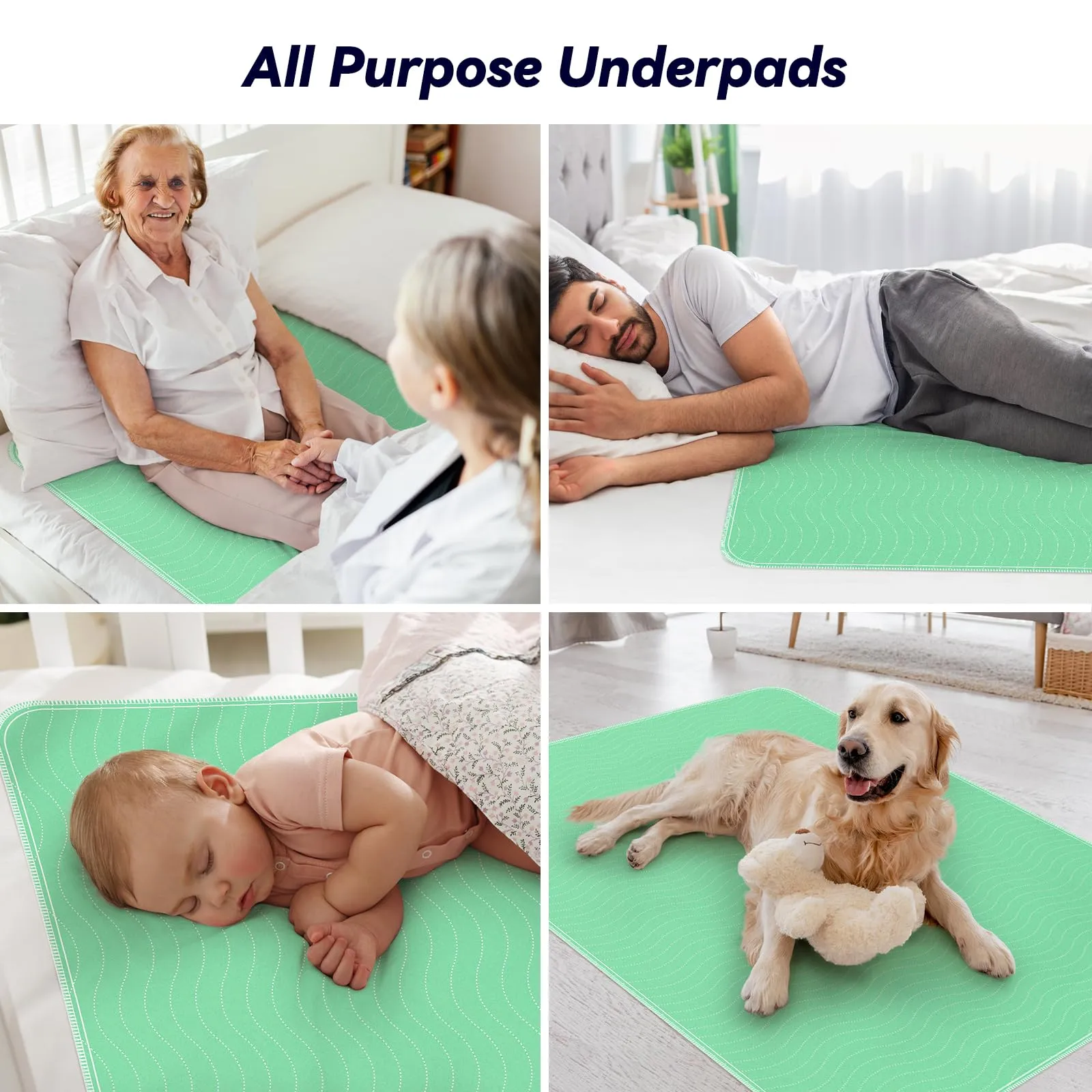 4 Pack 36 x 54 Extra Heavy Absorbency Washable Underpads, Waterproof Nursing Pads Incontinence Bed Pads, Reusable Washable Pee Pads for Dogs, Diaper Changing & Adults, Mattress Protector