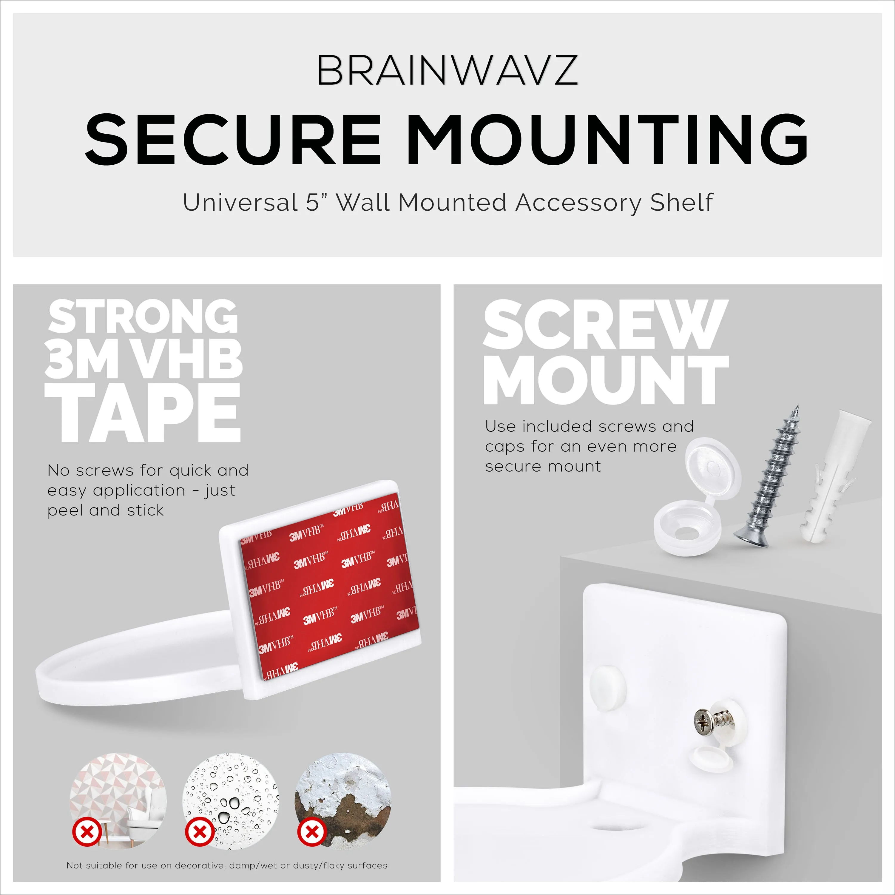 5 Round Floating Shelf, Screw & Adhesive, for Security Cameras, Baby Monitors, Speakers, Plants & More