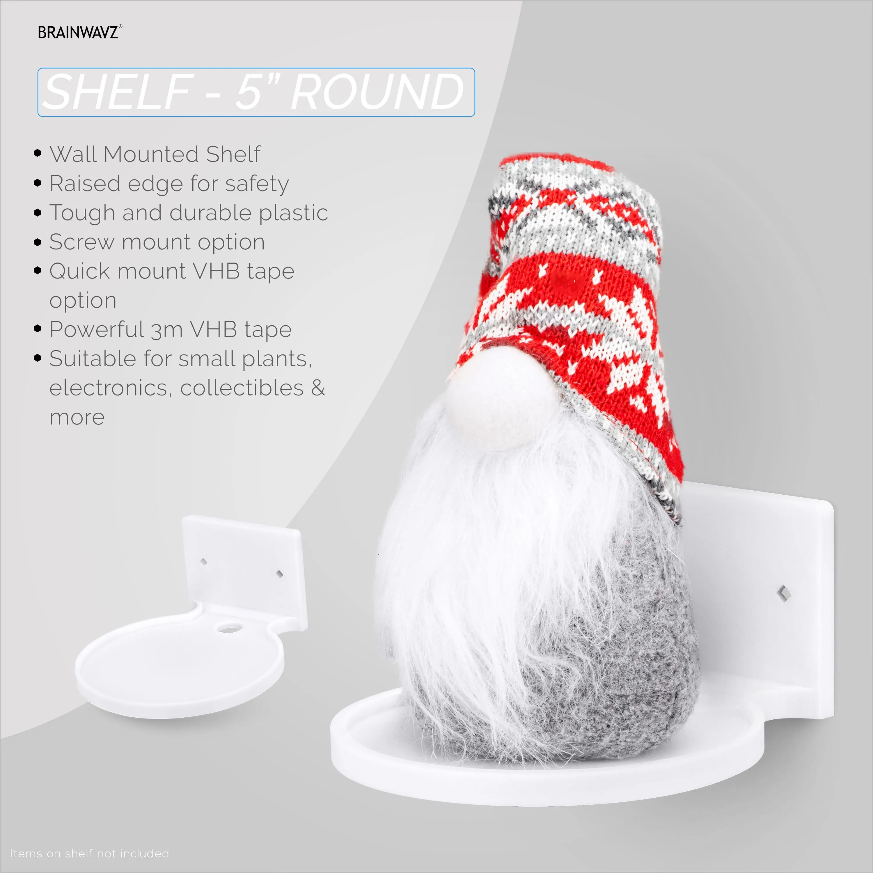 5 Round Floating Shelf, Screw & Adhesive, for Security Cameras, Baby Monitors, Speakers, Plants & More