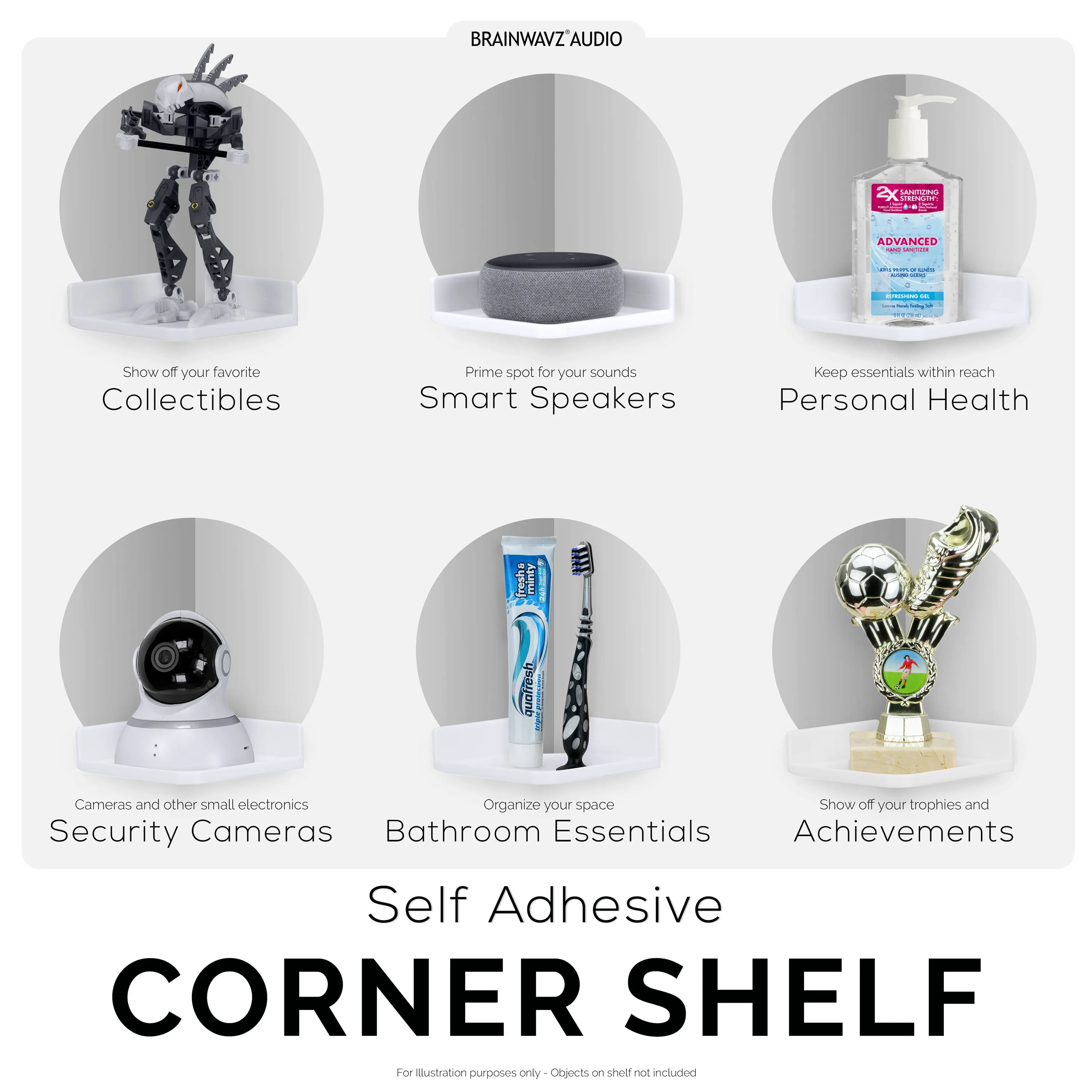 6 Adhesive Corner Small Shelf For Security Cameras, Baby Monitors, Speakers, Plants & More