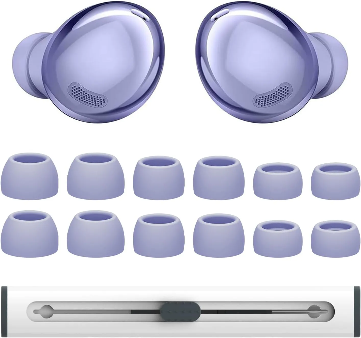 6 Pairs Replacement Eartips for Samsung Galaxy Buds Pro Earbuds with Cleaning Pen, Replacement Silicone Ear Tips Set with Three Sizes L/M/S, Anti-Slip Replacement Accessories (Purple)