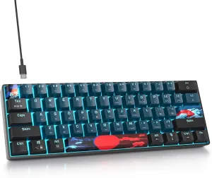 60% Mechanical Keyboard Black and Blue, Compact 60 Percent Gaming Keyboard RGB Backlit, 61 Keys Red Switches Mini Keyboard, USB Wired Office Keyboard for Windows Mac Laptop PC (61 Monster)