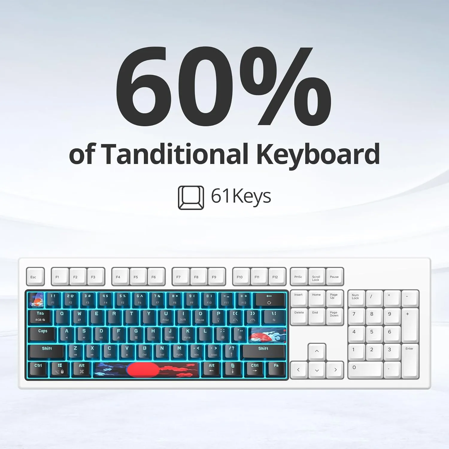 60% Mechanical Keyboard Black and Blue, Compact 60 Percent Gaming Keyboard RGB Backlit, 61 Keys Red Switches Mini Keyboard, USB Wired Office Keyboard for Windows Mac Laptop PC (61 Monster)