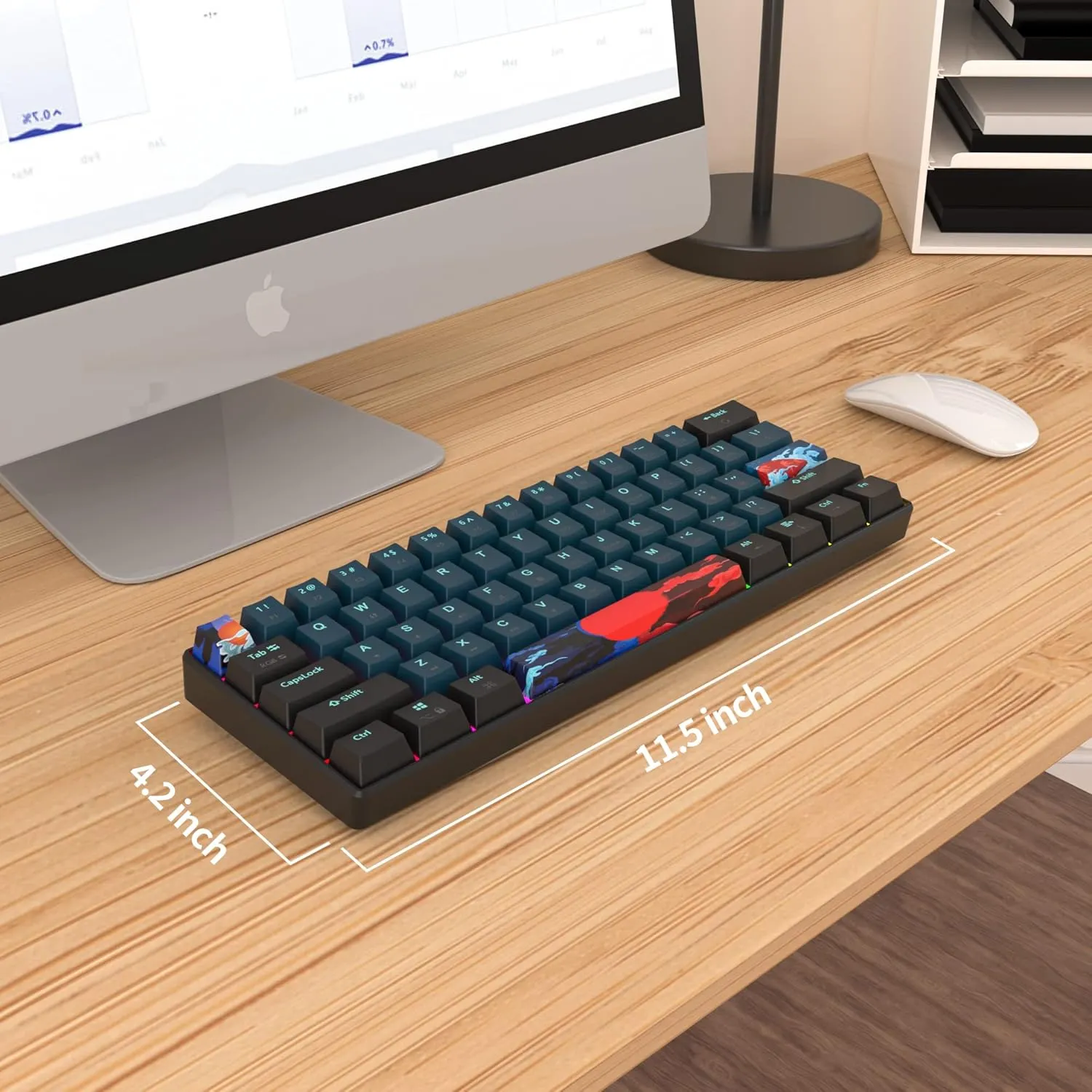 60% Mechanical Keyboard Black and Blue, Compact 60 Percent Gaming Keyboard RGB Backlit, 61 Keys Red Switches Mini Keyboard, USB Wired Office Keyboard for Windows Mac Laptop PC (61 Monster)