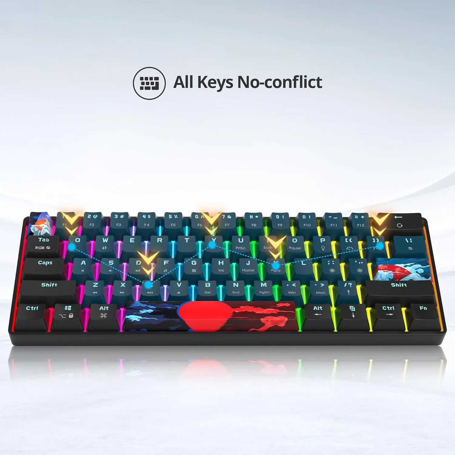60% Mechanical Keyboard Black and Blue, Compact 60 Percent Gaming Keyboard RGB Backlit, 61 Keys Red Switches Mini Keyboard, USB Wired Office Keyboard for Windows Mac Laptop PC (61 Monster)