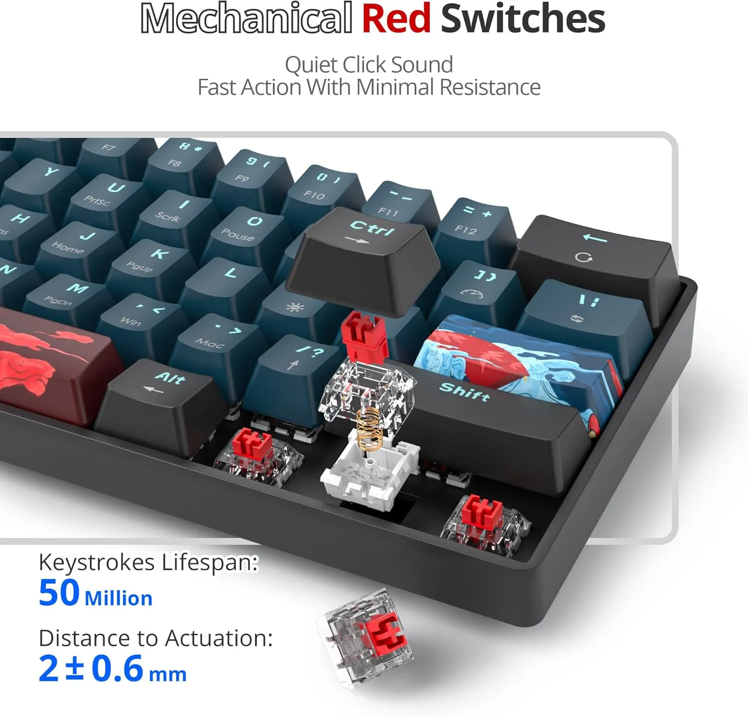 60% Mechanical Keyboard Black and Blue, Compact 60 Percent Gaming Keyboard RGB Backlit, 61 Keys Red Switches Mini Keyboard, USB Wired Office Keyboard for Windows Mac Laptop PC (61 Monster)