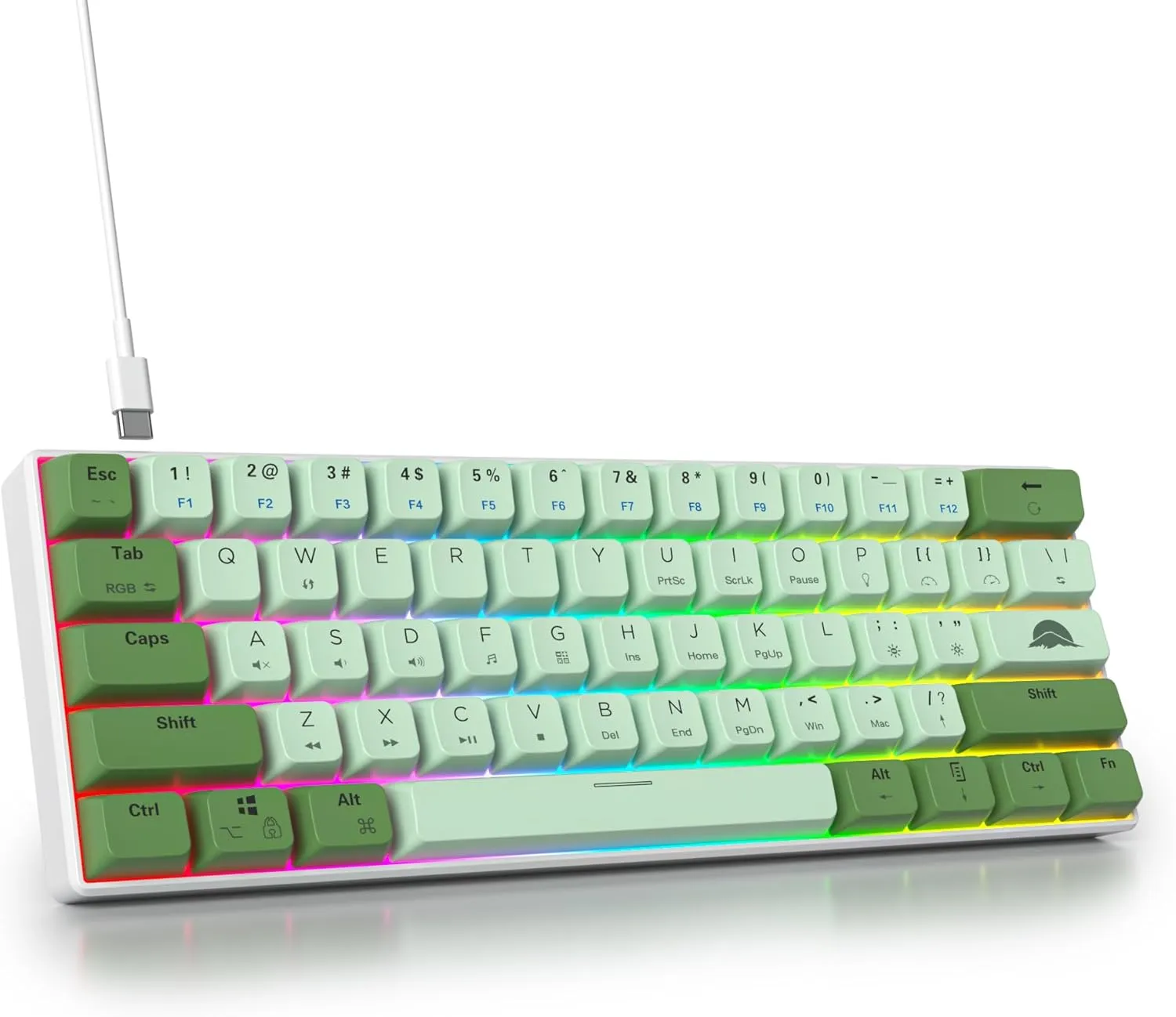 60 Percent Gaming Keyboard Green Matcha Keyboard 61 Keys Wired Mechanical Keyboard Red Switch RGB MDA Keycaps for Windows PC Laptop Gamers(61 Matcha)