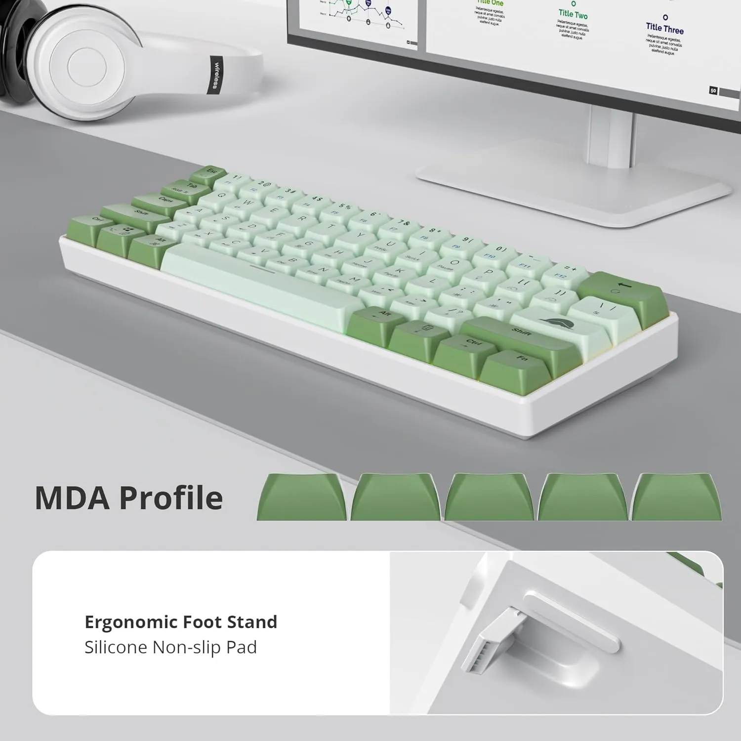 60 Percent Gaming Keyboard Green Matcha Keyboard 61 Keys Wired Mechanical Keyboard Red Switch RGB MDA Keycaps for Windows PC Laptop Gamers(61 Matcha)