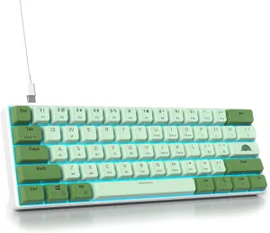 60 Percent Gaming Keyboard Green Matcha Keyboard 61 Keys Wired Mechanical Keyboard Red Switch RGB MDA Keycaps for Windows PC Laptop Gamers(61 Matcha)