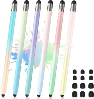 6Pcs Stylus, Stylus Pen for Touchscreen, 2-in-1 Stylus Pen for iPad, High Precision and Sensitivity Double Rubber Tips, Compatible with iPad/iPhone/Android Tablets and Touch Screen (6 Gradient Colors)