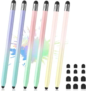 6Pcs Stylus, Stylus Pen for Touchscreen, 2-in-1 Stylus Pen for iPad, High Precision and Sensitivity Double Rubber Tips, Compatible with iPad/iPhone/Android Tablets and Touch Screen (A-Gradient Color)