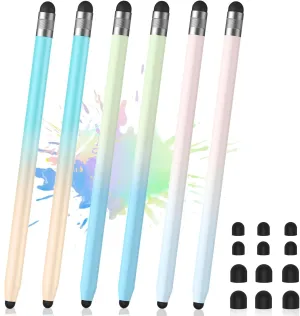6Pcs Stylus, Stylus Pen for Touchscreen, 2-in-1 Stylus Pen for iPad, High Precision and Sensitivity Double Rubber Tips, Compatible with iPad/iPhone/Android Tablets and Touch Screen (B-Gradient Color)