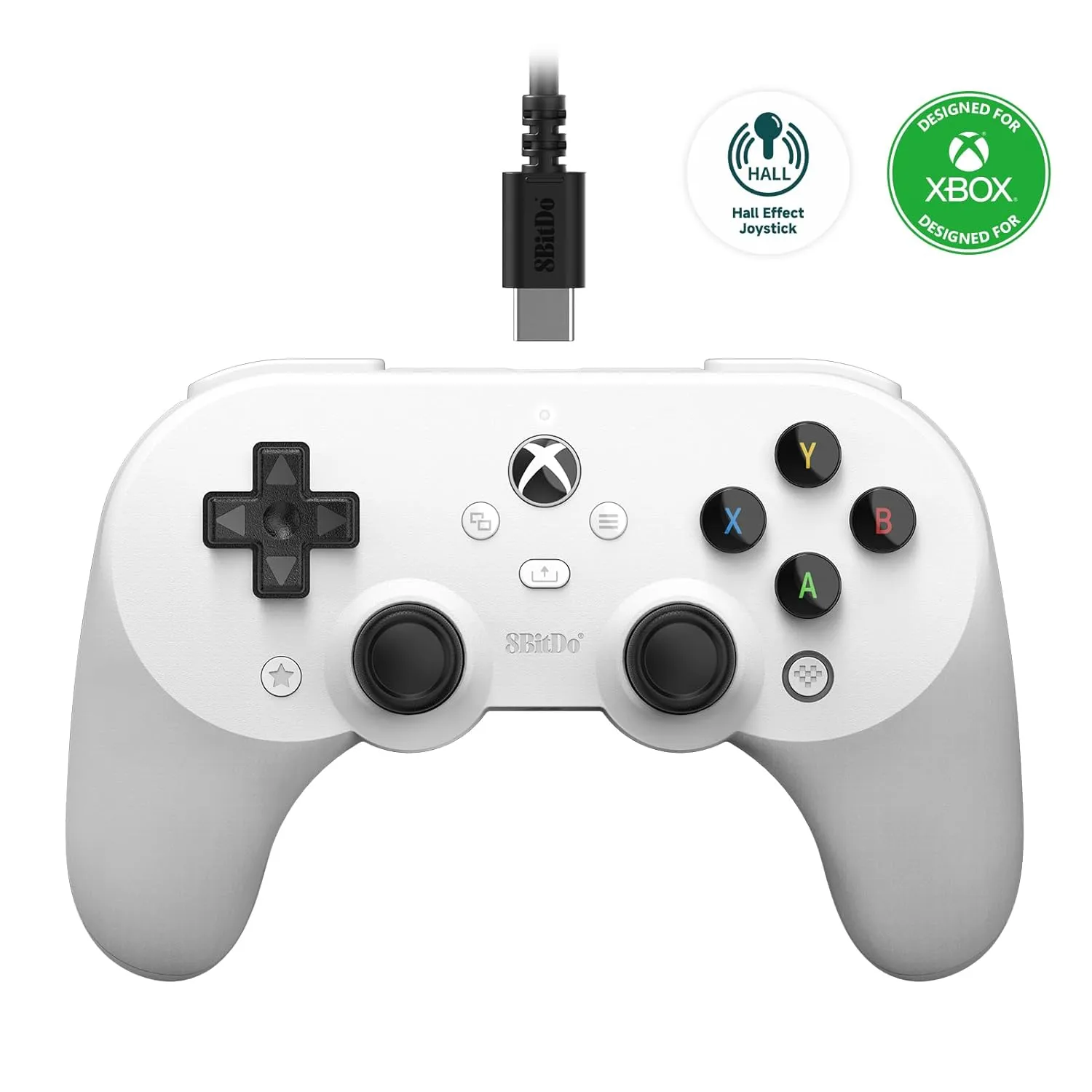 8Bitdo Pro 2 Wired Controller for Xbox, Hall Effect Joysticks and Hall Triggers, 3.5mm Audio Jack, Compatible with Xbox Series X|S, Xbox One, Windows 10/11 - Officially Licensed (White)