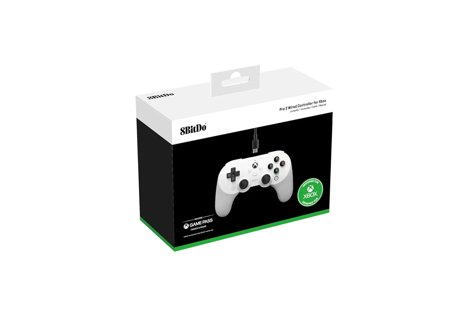 8Bitdo Pro 2 Wired Controller for Xbox, Hall Effect Joysticks and Hall Triggers, 3.5mm Audio Jack, Compatible with Xbox Series X|S, Xbox One, Windows 10/11 - Officially Licensed (White)