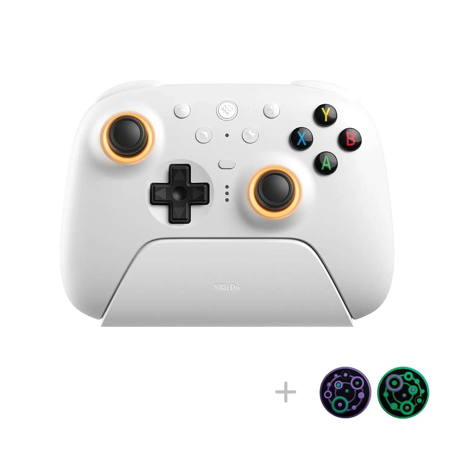 8Bitdo Ultimate 2 Wireless Gaming Controller with TMR Joysticks, Switchable Hall Effect/Tactile Triggers, 8Speed Wireless Tech, Charging Dock, RGB Fire Ring for PC & Android - White