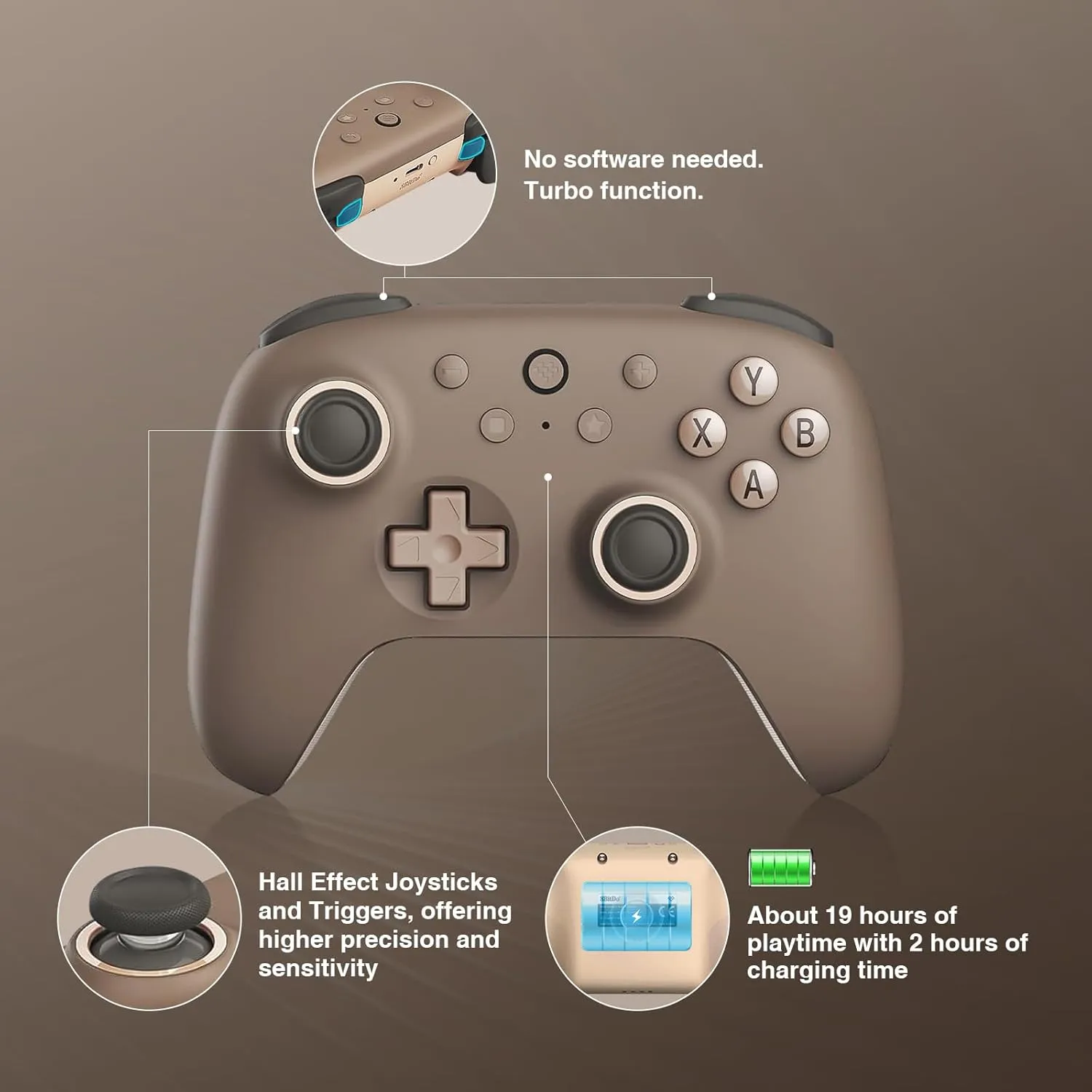 8Bitdo Ultimate 2C Wireless Controller for Windows PC and Android, with 1000Hz Polling Rate, Hall Effect Joysticks and Hall Triggers, and Remappable L4/R4 Bumpers (Brownie)