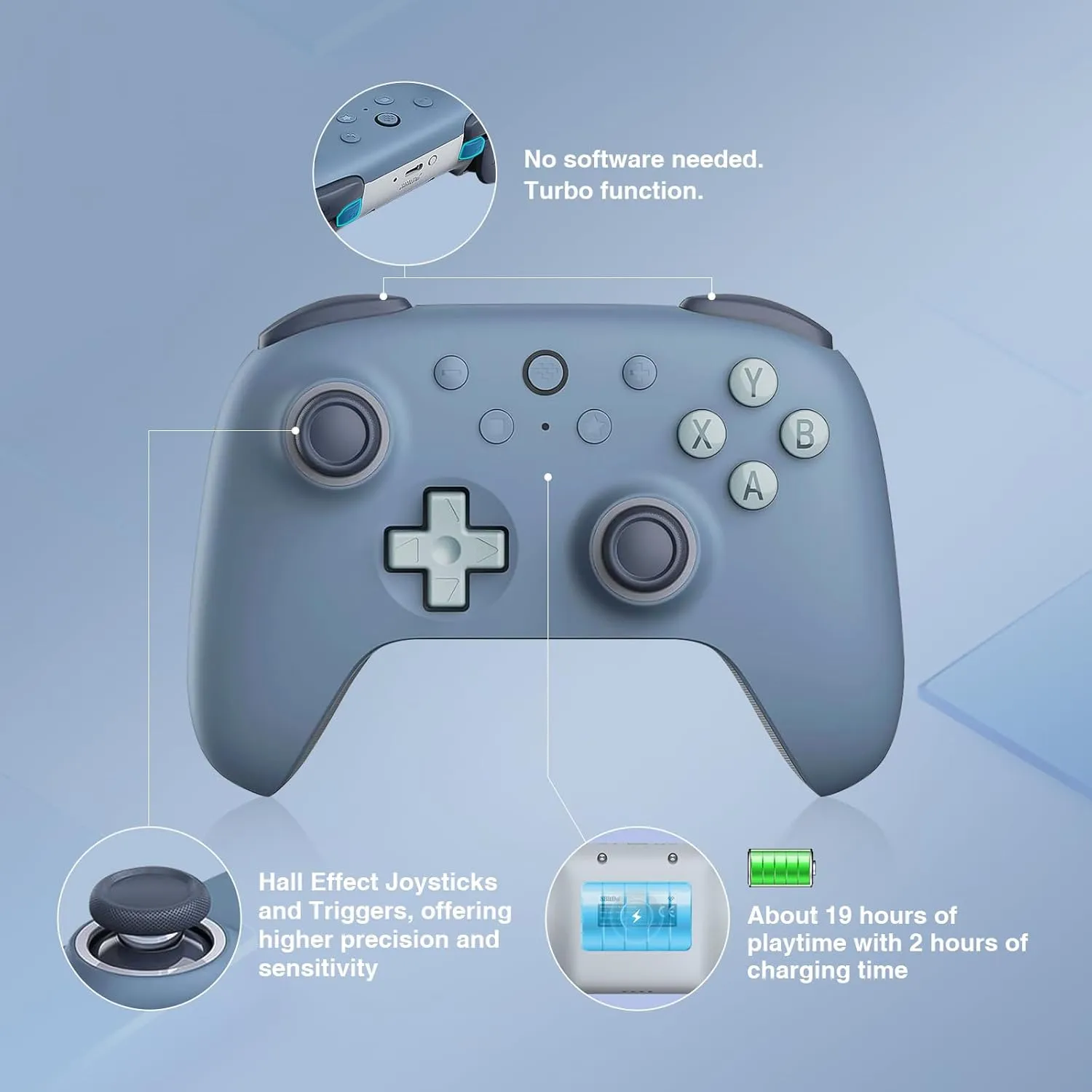 8Bitdo Ultimate 2C Wireless Controller for Windows PC and Android, with 1000Hz Polling Rate, Hall Effect Joysticks and Hall Triggers, and Remappable L4/R4 Bumpers (Dark Blue)