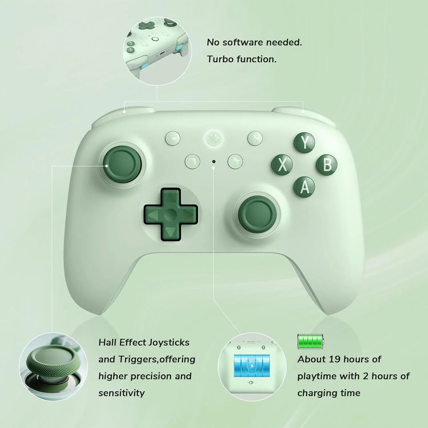 8Bitdo Ultimate 2C Wireless Controller (Hall Effect Joystick Update) for Windows PC and Android, with 1000Hz Polling Rate, Remappable L4/R4 Bumpers, Rumble Vibration and Turbo Function (Green)