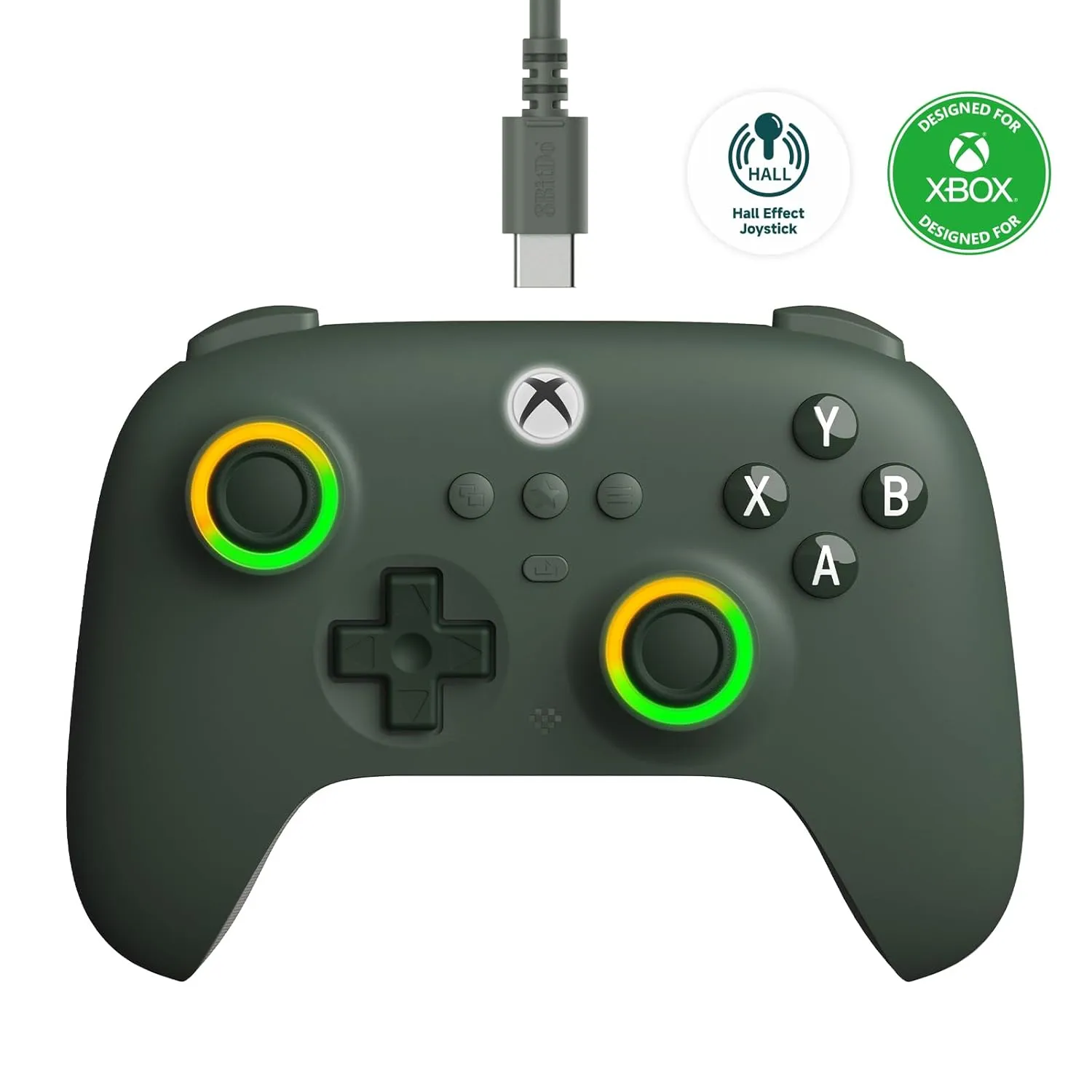 8Bitdo Ultimate C Wired Controller for Xbox with Hall Effect Joysticks and Triggers, RGB Lighting Fire Ring, Compatible with Xbox Series X|S, Xbox One, Windows 10/11- Officially Licensed (Dark Green)