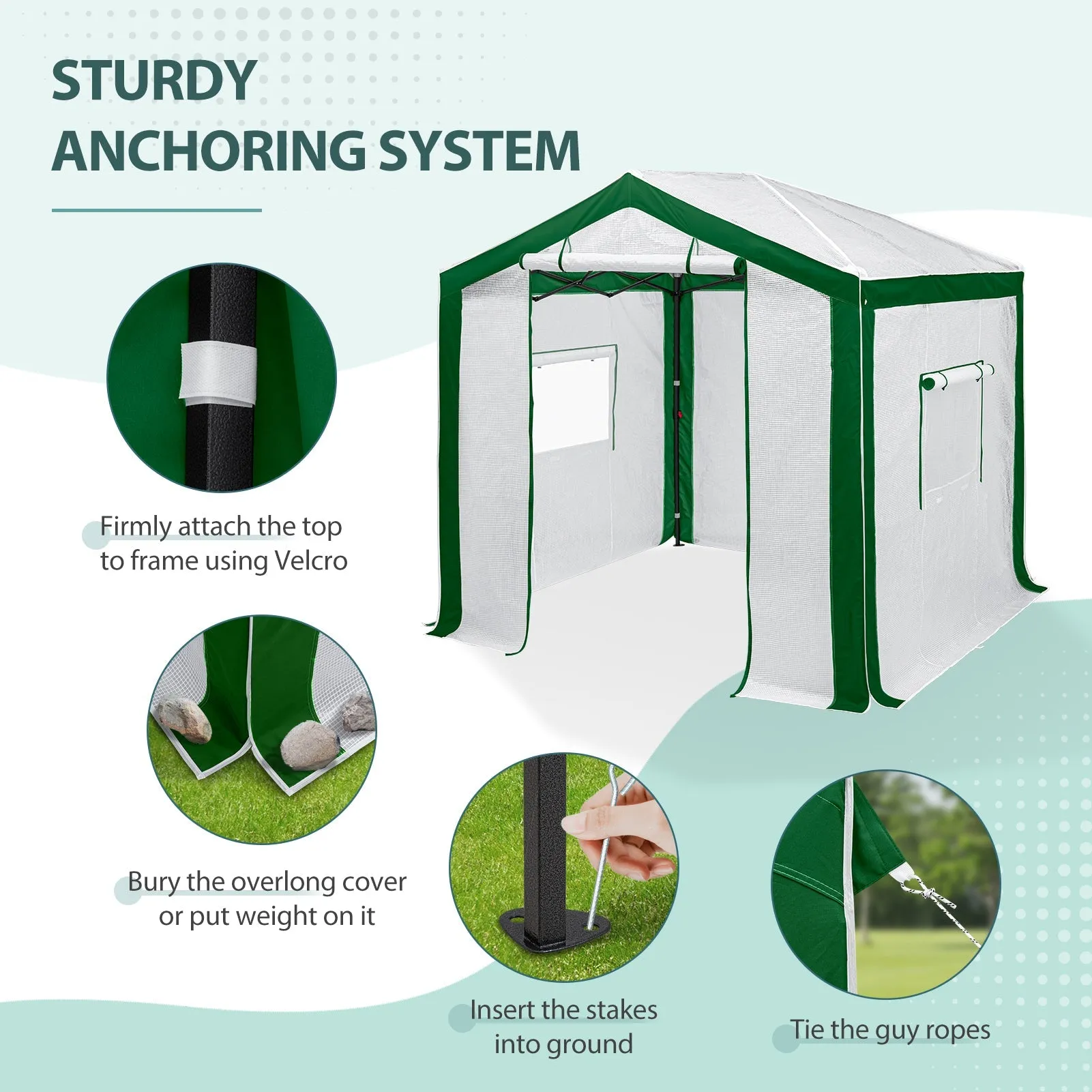 8x8 Portable Walk-in Greenhouse with Polyester Reinforced Corners