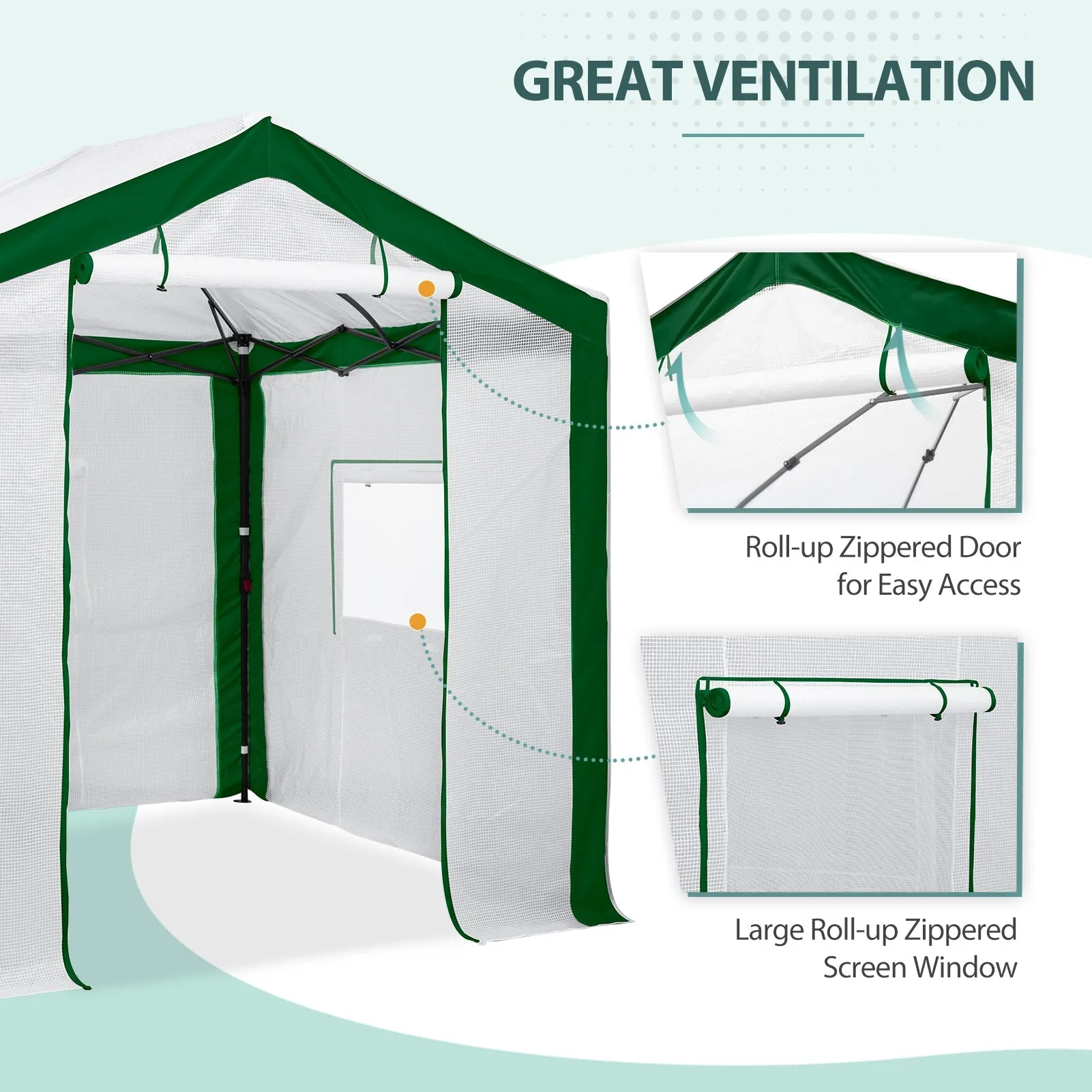 8x8 Portable Walk-in Greenhouse with Polyester Reinforced Corners