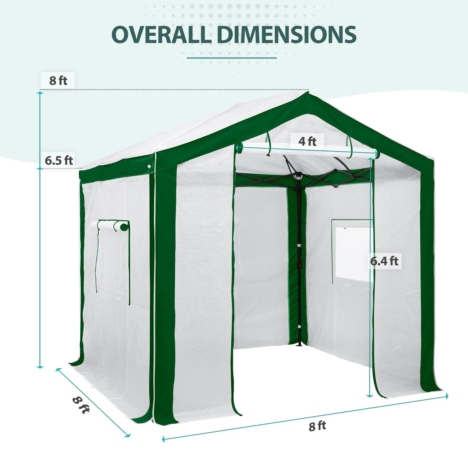 8x8 Portable Walk-in Greenhouse with Polyester Reinforced Corners
