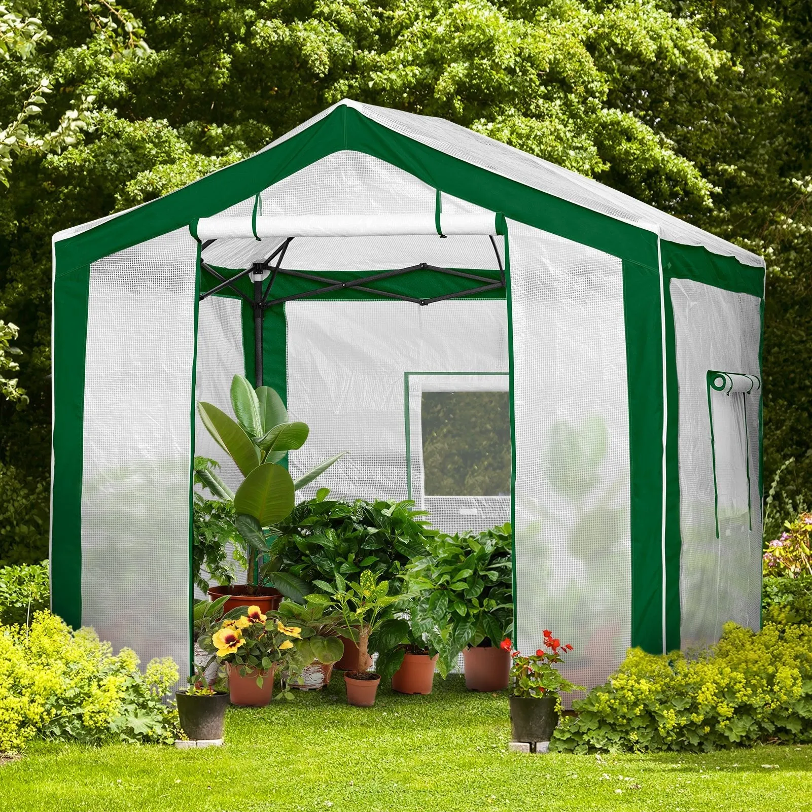 8x8 Portable Walk-in Greenhouse with Polyester Reinforced Corners
