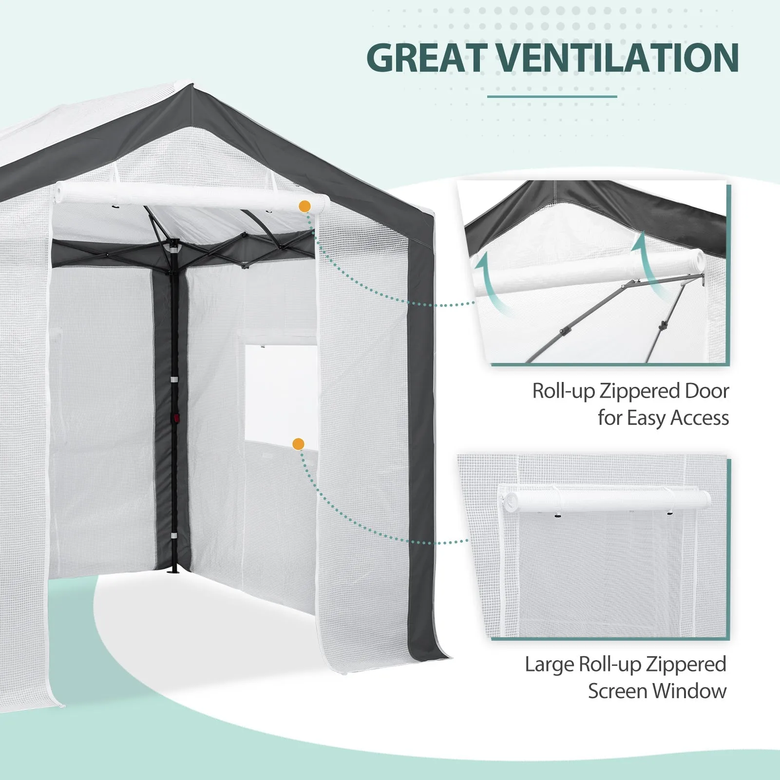 8x8 Portable Walk-in Greenhouse with Polyester Reinforced Corners