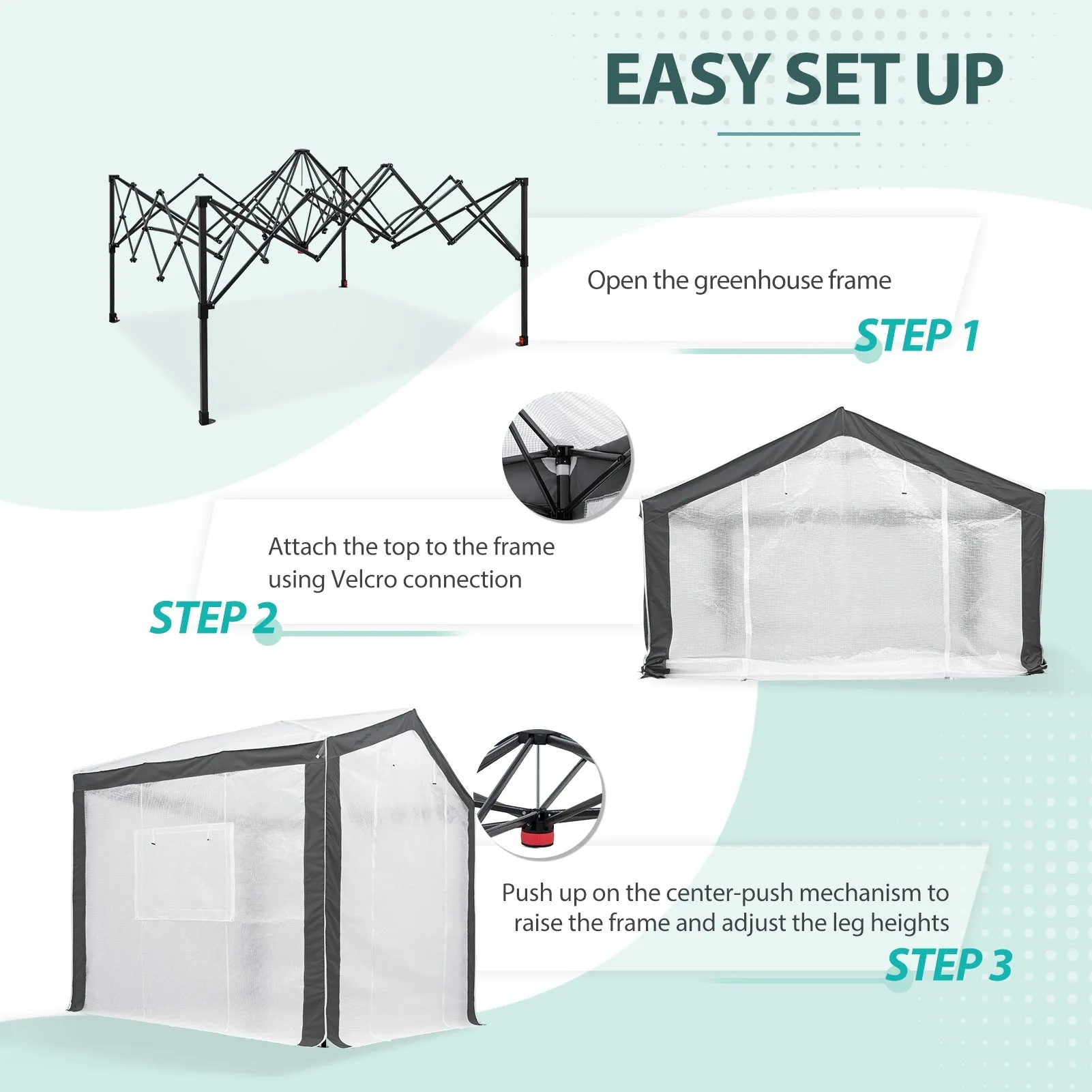 8x8 Portable Walk-in Greenhouse with Polyester Reinforced Corners