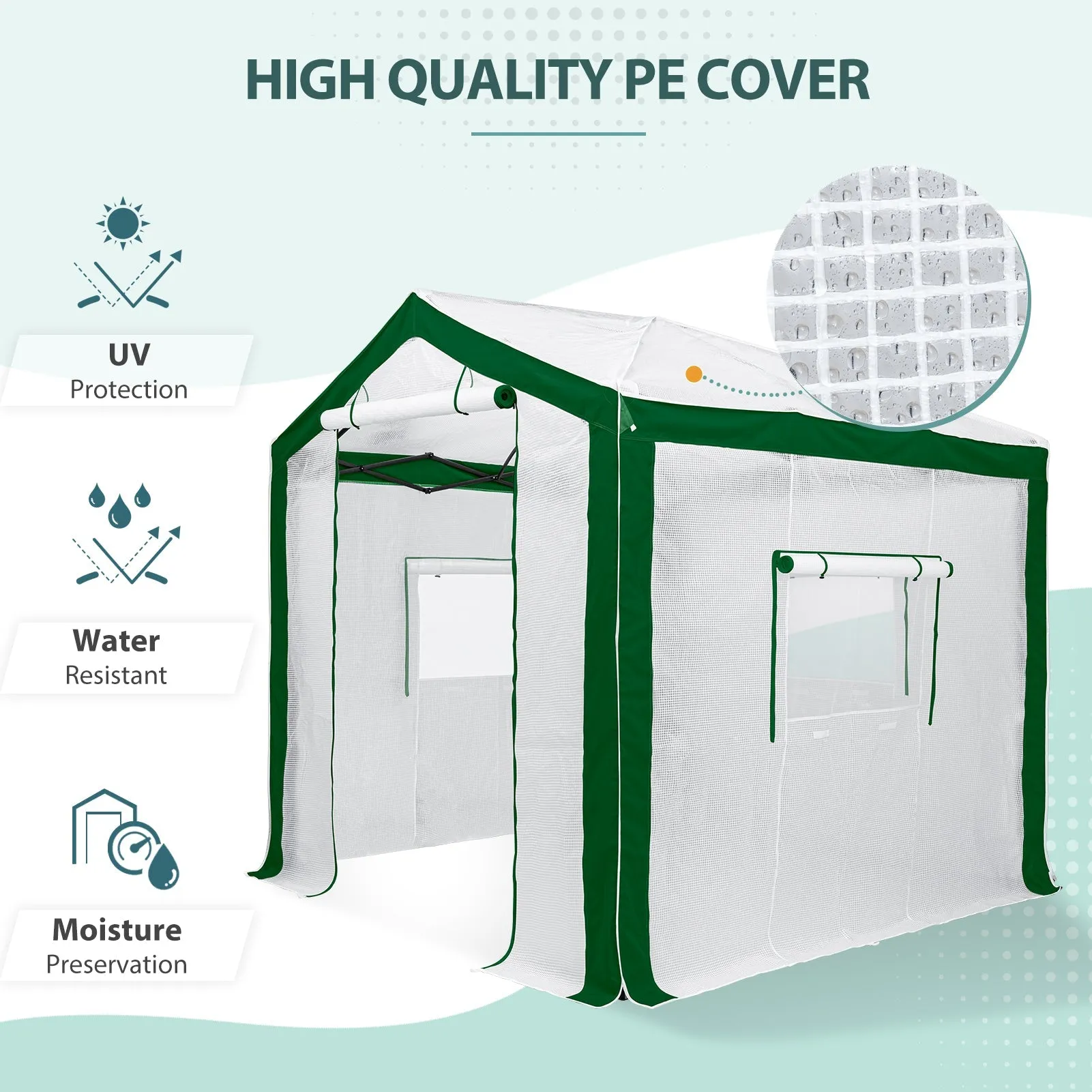 8x8 Portable Walk-in Greenhouse with Polyester Reinforced Corners