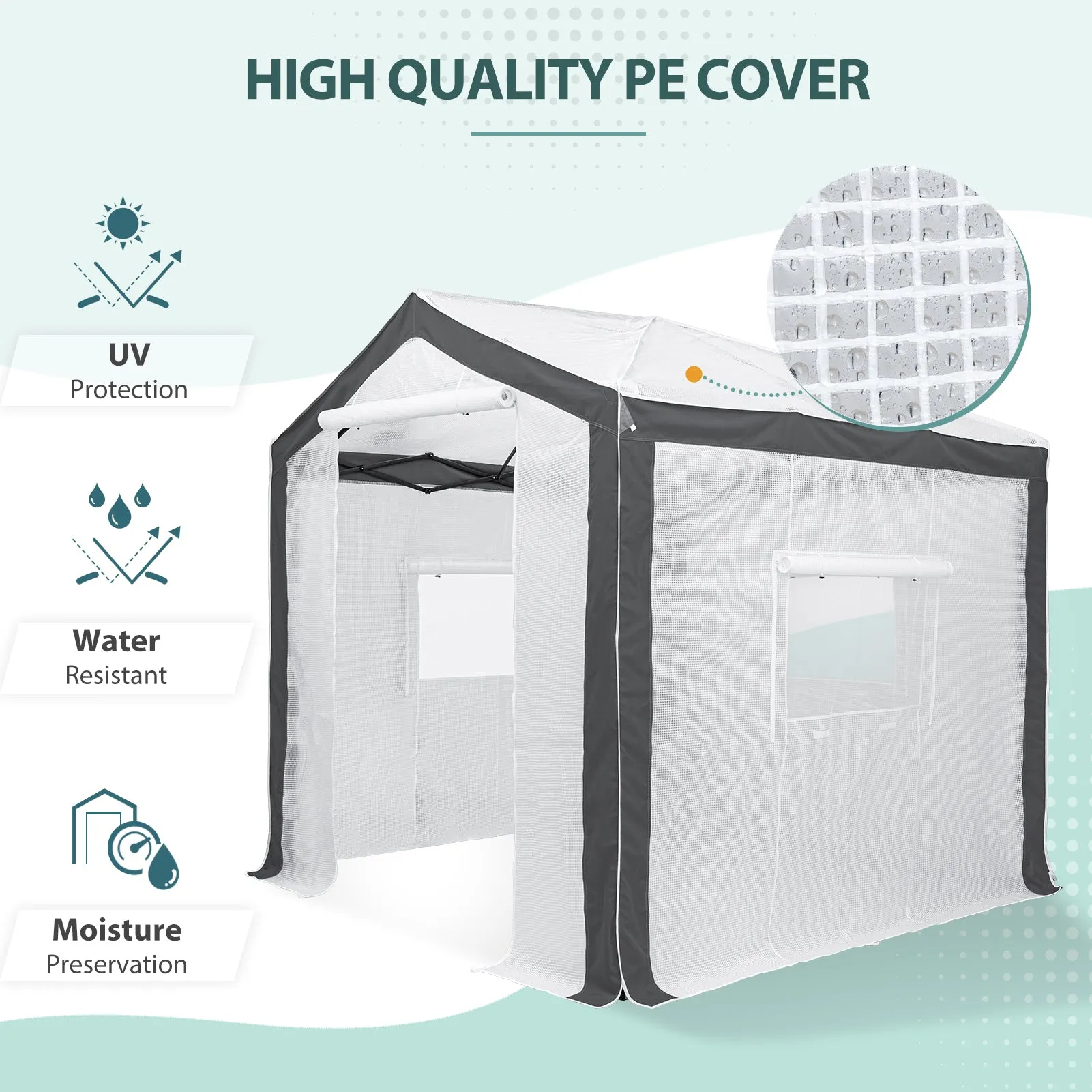 8x8 Portable Walk-in Greenhouse with Polyester Reinforced Corners
