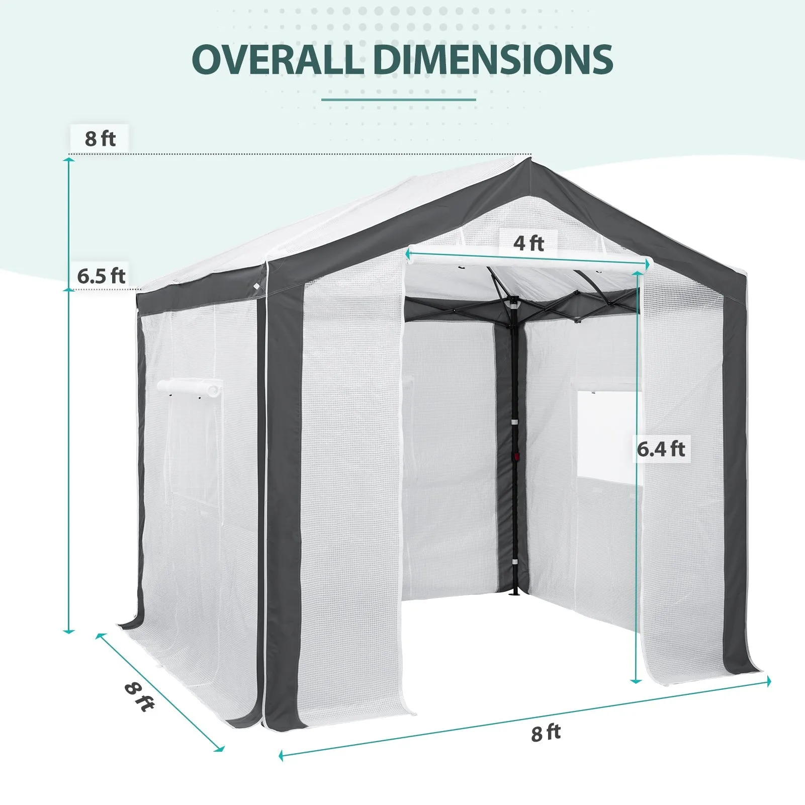 8x8 Portable Walk-in Greenhouse with Polyester Reinforced Corners