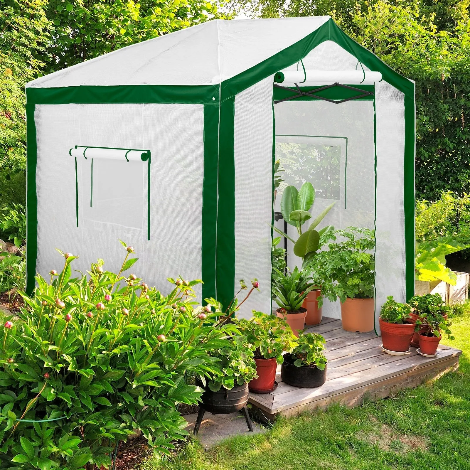 8x8 Portable Walk-in Greenhouse with Polyester Reinforced Corners