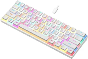 abucow Mechanical Keyboard Wired 60% Gaming Keyboard with 18 Style Colorful RGB Backlit Custom 63 Swappable keycaps (White&RGB)