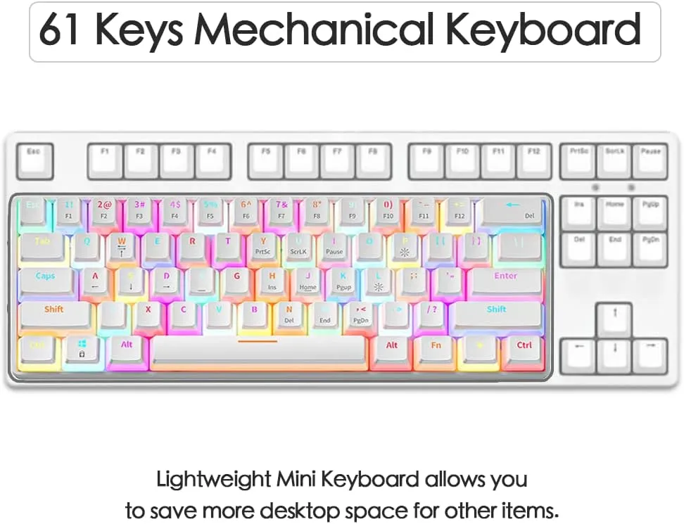 abucow Mechanical Keyboard Wired 60% Gaming Keyboard with 18 Style Colorful RGB Backlit Custom 63 Swappable keycaps (White&RGB)