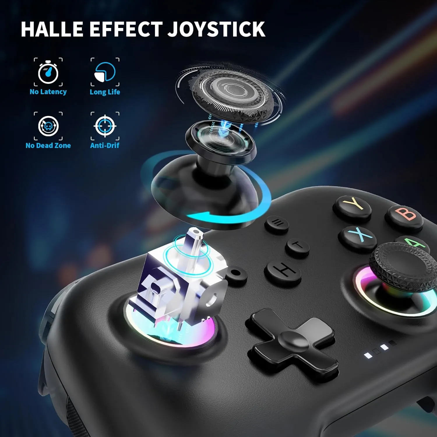 AceGamer Aurora Generation 2.4G Wireless Bluetooth Controller for PC/Android/Switch/iOS/Steam Deck with Linear Motors, Hall Joysticks and RGB Light- Upgraded PC Gaming Controller and Back Buttons Lock (Black)