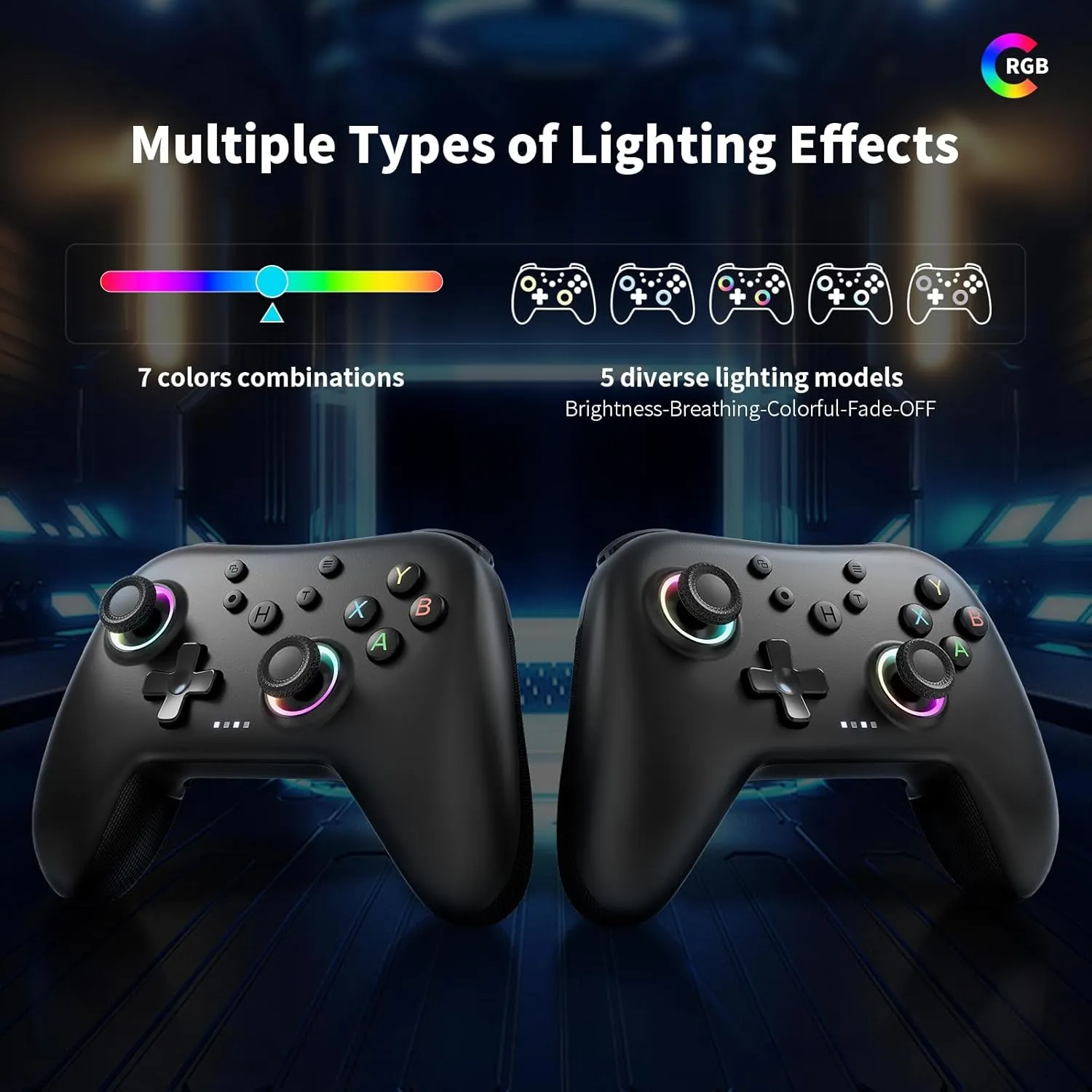 AceGamer Aurora Generation 2.4G Wireless Bluetooth Controller for PC/Android/Switch/iOS/Steam Deck with Linear Motors, Hall Joysticks and RGB Light- Upgraded PC Gaming Controller and Back Buttons Lock (Black)
