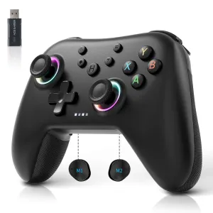 AceGamer Aurora Generation 2.4G Wireless Bluetooth Controller for PC/Android/Switch/iOS/Steam Deck with Linear Motors, Hall Joysticks and RGB Light- Upgraded PC Gaming Controller and Back Buttons Lock (Black)